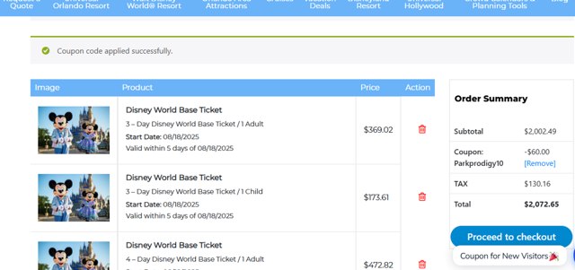 The Park Prodigy checkout page showing The Park Prodigy coupon code box | Screenshot taken by SimplyCodes community member on Jul 23, 2025