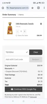 The Party Source coupon verification screenshot