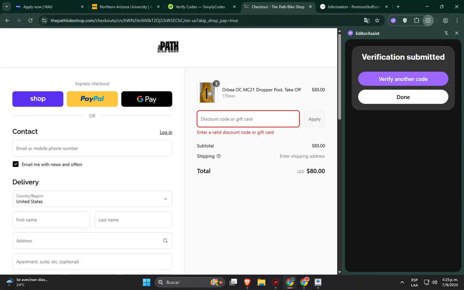 The Path Bike Shop discount code screenshot showing code LABOR15 applied at The Path Bike Shop checkout page. Uploaded by SimplyCodes community member jeremyriera on Sep 7, 2025