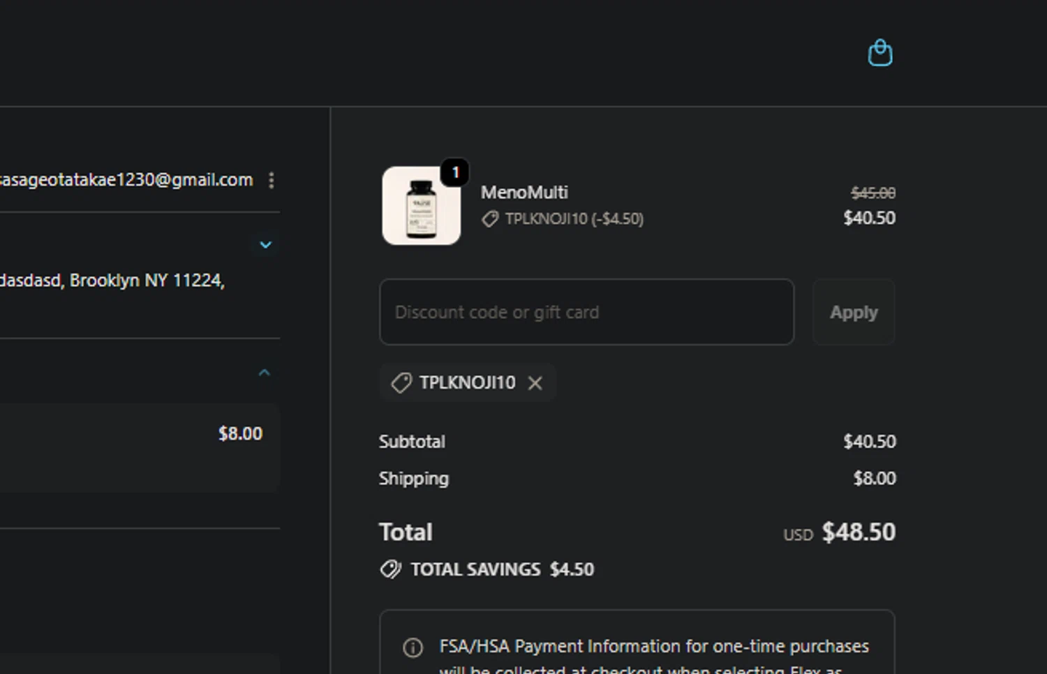 The 'Pause Life discount code screenshot showing code TPLKNOJI10 applied at The 'Pause Life checkout page. Uploaded by SimplyCodes community member PedroNavaja on Jan 10, 2026