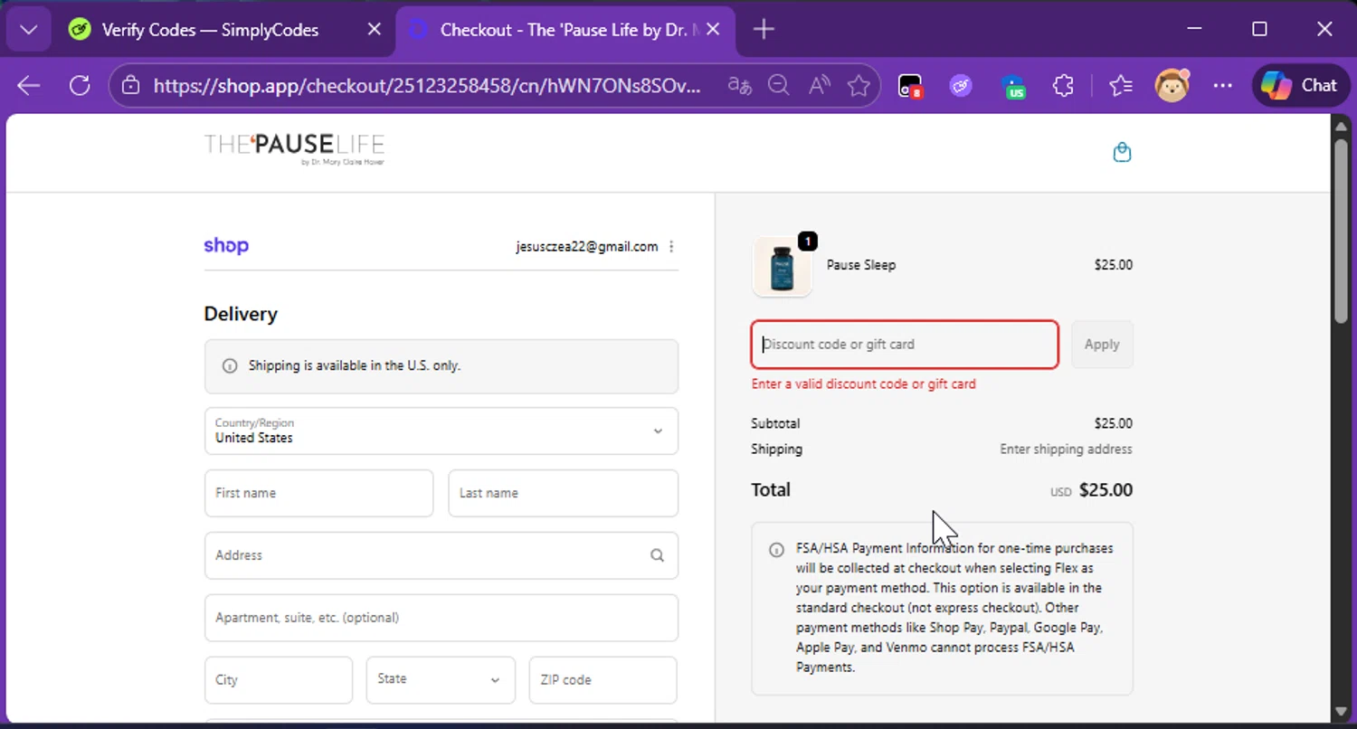 The 'Pause Life discount code screenshot showing code MARYCLAIRE50 applied at The 'Pause Life checkout page. Uploaded by SimplyCodes community member Raibelys_18 on Jan 9, 2026