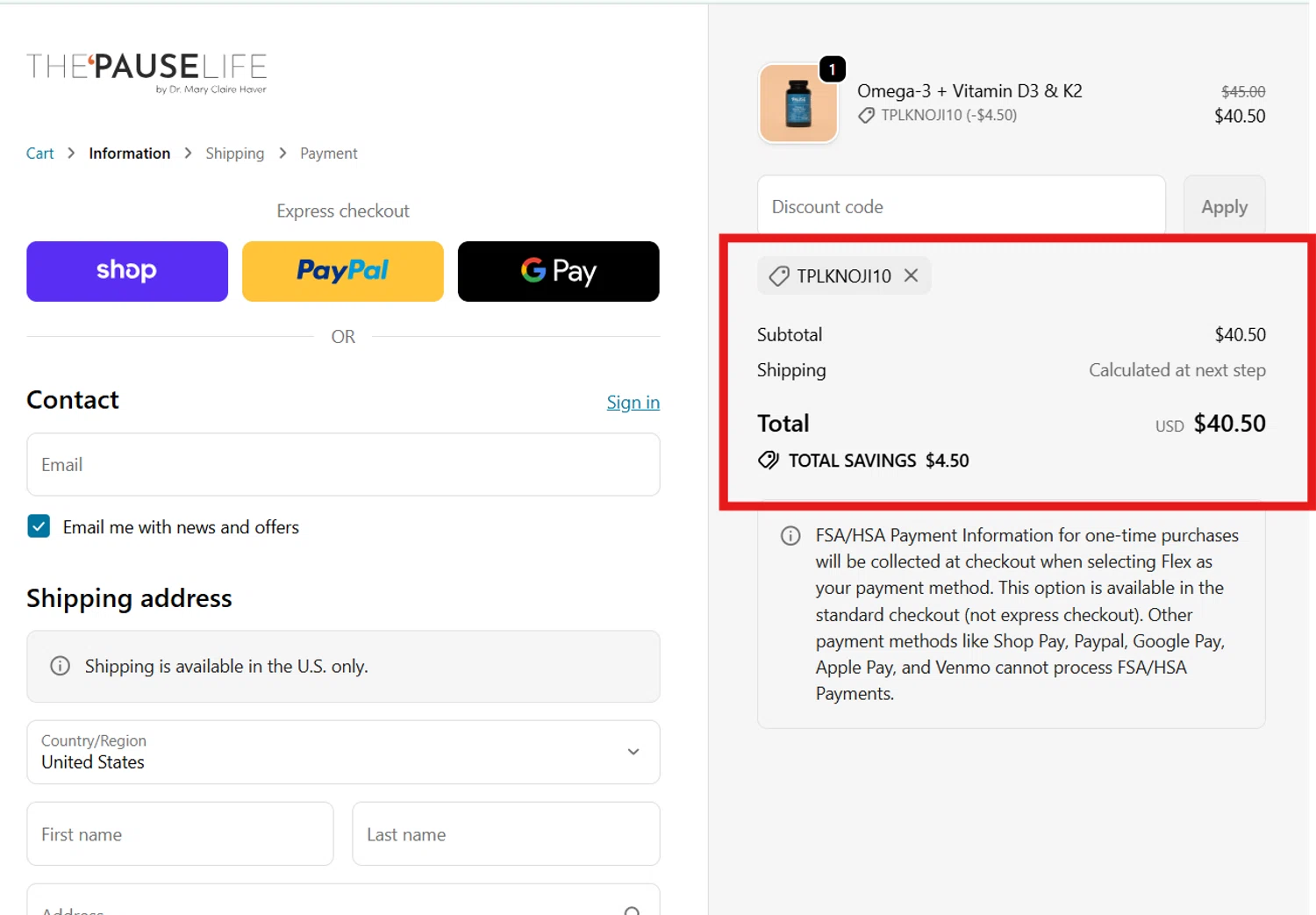 The 'Pause Life discount code screenshot showing code TPLKNOJI10 applied at The 'Pause Life checkout page. Uploaded by SimplyCodes community member DiscountCollector3881 on Oct 13, 2025