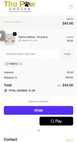 The Paw Grocer coupon verification screenshot