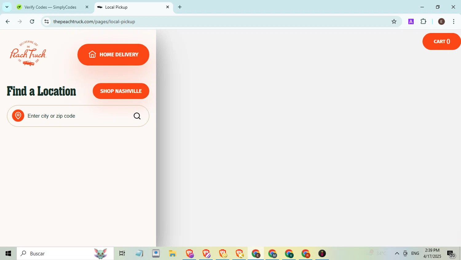 The Peach Truck checkout page showing The Peach Truck discount code box | Screenshot taken by SimplyCodes community member on Apr 17, 2025