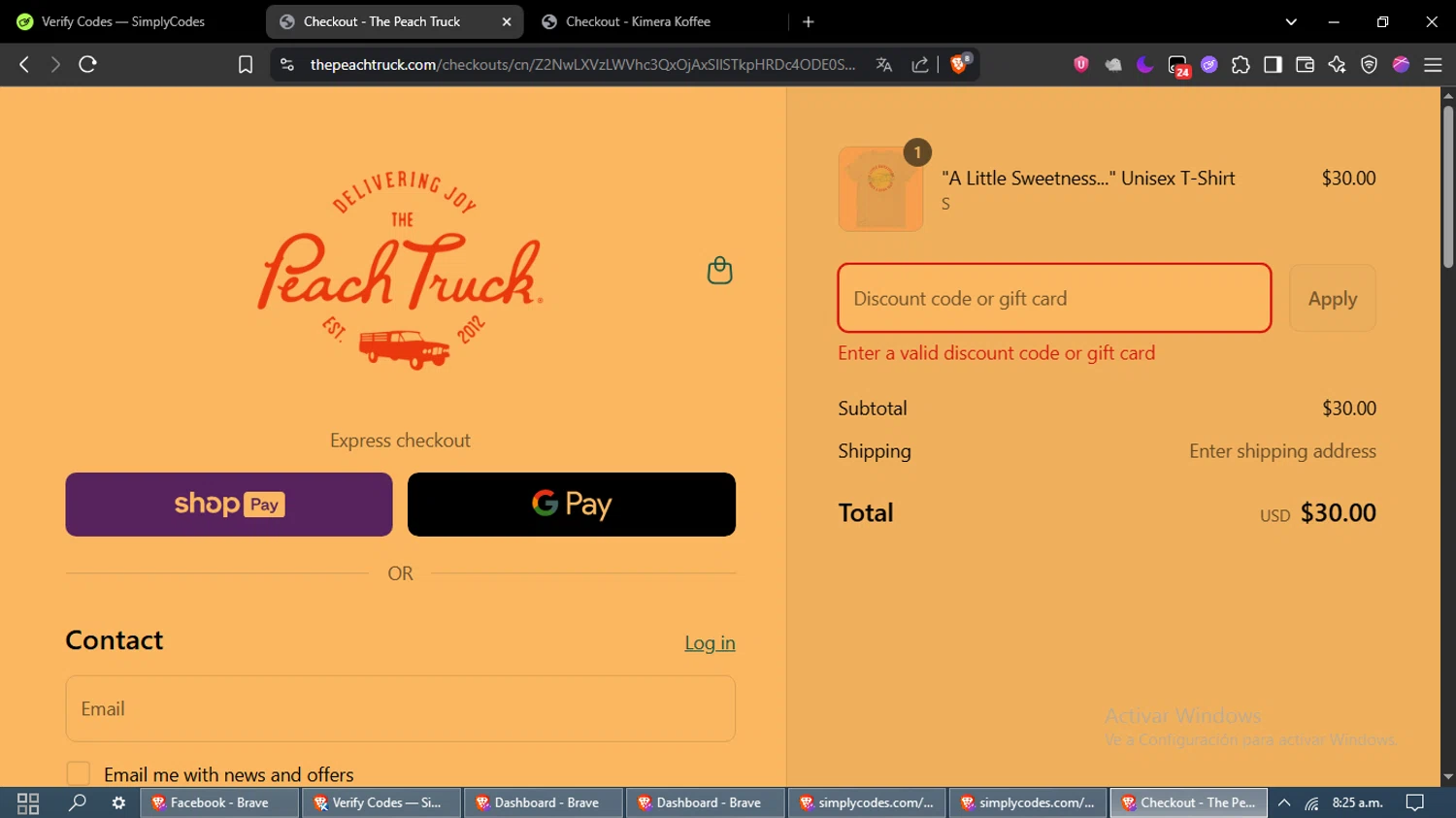 The Peach Truck discount code screenshot showing code JPMORGAN10 applied at The Peach Truck checkout page. Uploaded by SimplyCodes community member MoneyFox4293 on Jun 27, 2025