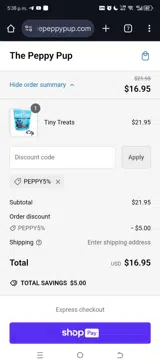 PEPPY5% coupon verification screenshot