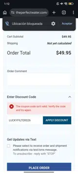 LUCKYFILTERS26 coupon verification screenshot