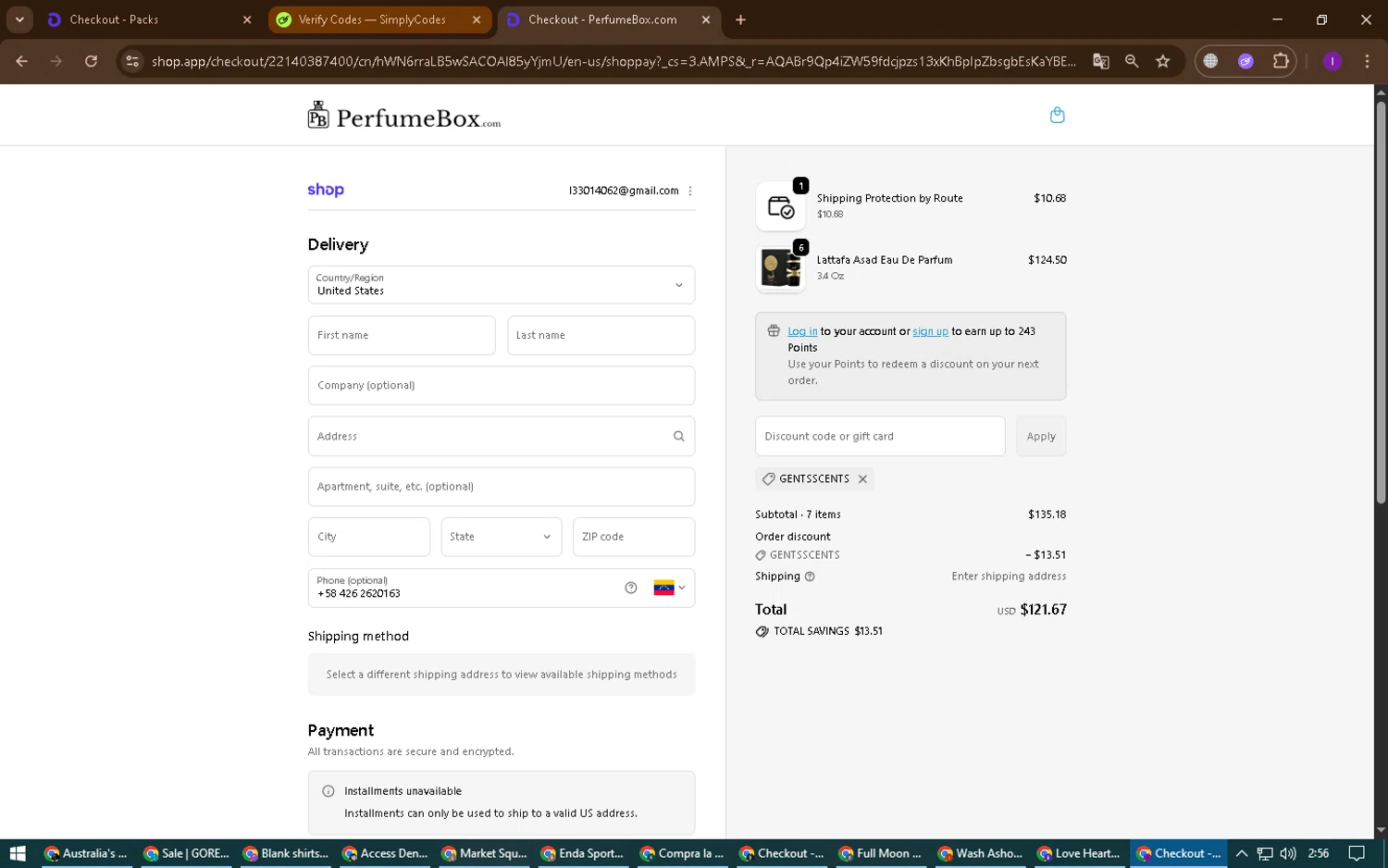 The Perfumebox promo code screenshot showing code GENTSSCENTS applied at The Perfumebox checkout page. Uploaded by SimplyCodes community member ChinoYugi on Dec 26, 2025