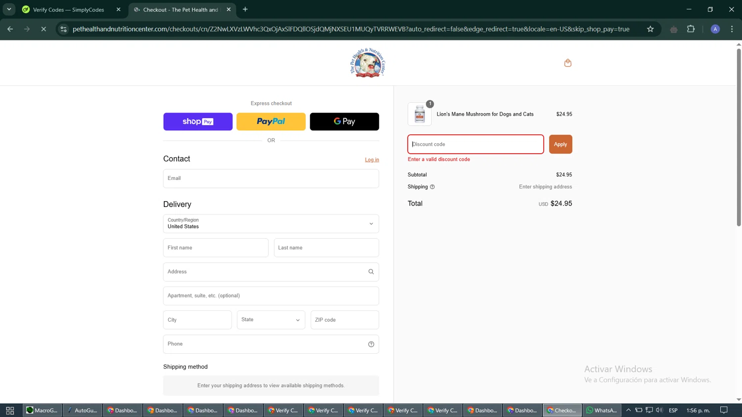The Pet Health and Nutrition Center promo code screenshot showing code SPRINGOFF applied at The Pet Health and Nutrition Center checkout page. Uploaded by SimplyCodes community member GoldScout8925 on Mar 27, 2025