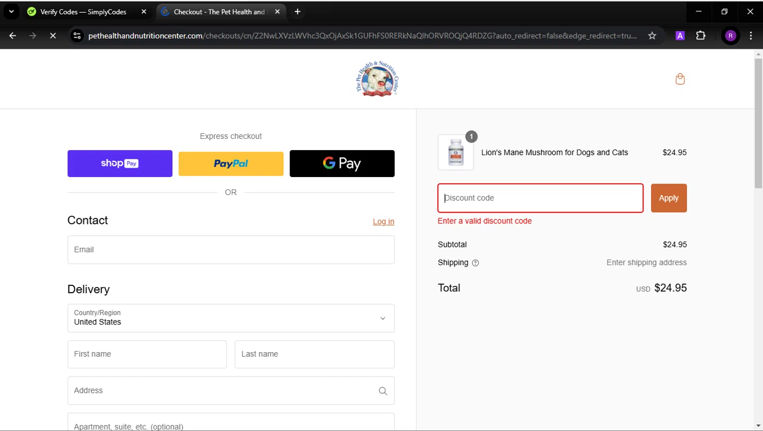 The Pet Health and Nutrition Center promo code screenshot showing code TREAT applied at The Pet Health and Nutrition Center checkout page. Uploaded by SimplyCodes community member GabrielCichero on Feb 19, 2025