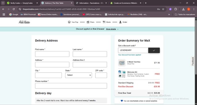 The Pets Table checkout page showing The Pets Table discount code box | Screenshot taken by SimplyCodes community member on Jul 23, 2025