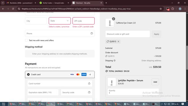 The [pH]ix checkout page showing The [pH]ix coupon code box | Screenshot taken by SimplyCodes community member on Sep 15, 2025