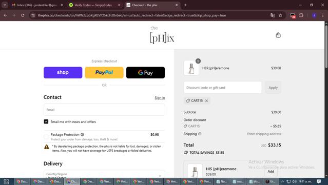 The [pH]ix checkout page showing The [pH]ix coupon code box | Screenshot taken by SimplyCodes community member on Sep 15, 2025