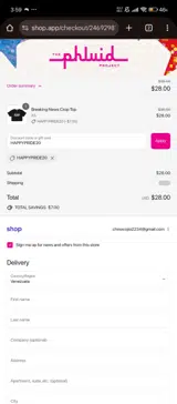 HAPPYPRIDE20 coupon verification screenshot