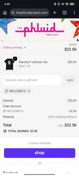 WELCOME10 coupon verification screenshot
