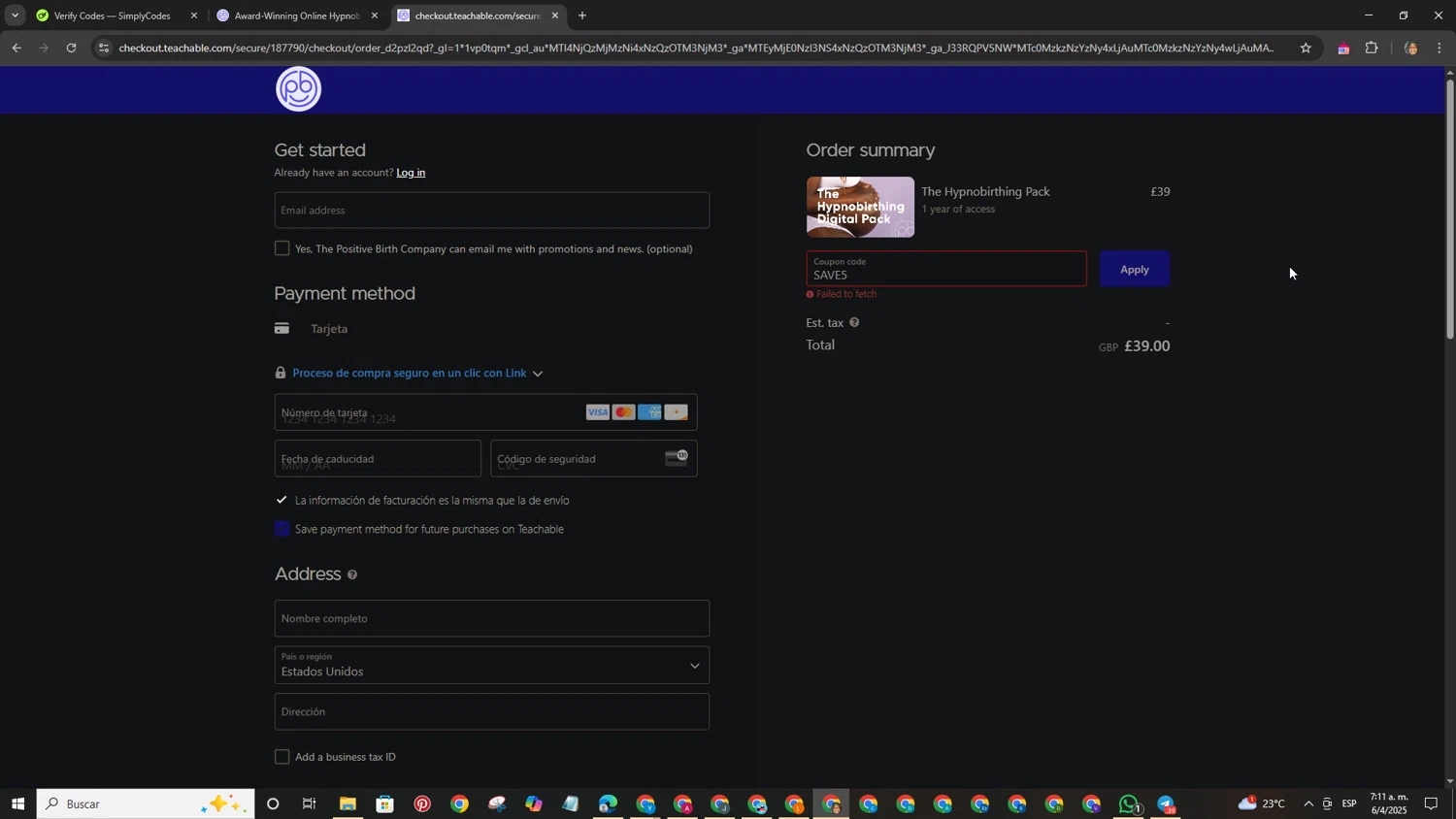 The Positive Birth Company discount code screenshot showing code SAVE5 applied at The Positive Birth Company checkout page. Uploaded by SimplyCodes community member LegendaryAdmiral6518 on Apr 6, 2025