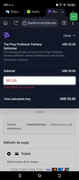 NFL50 coupon verification screenshot