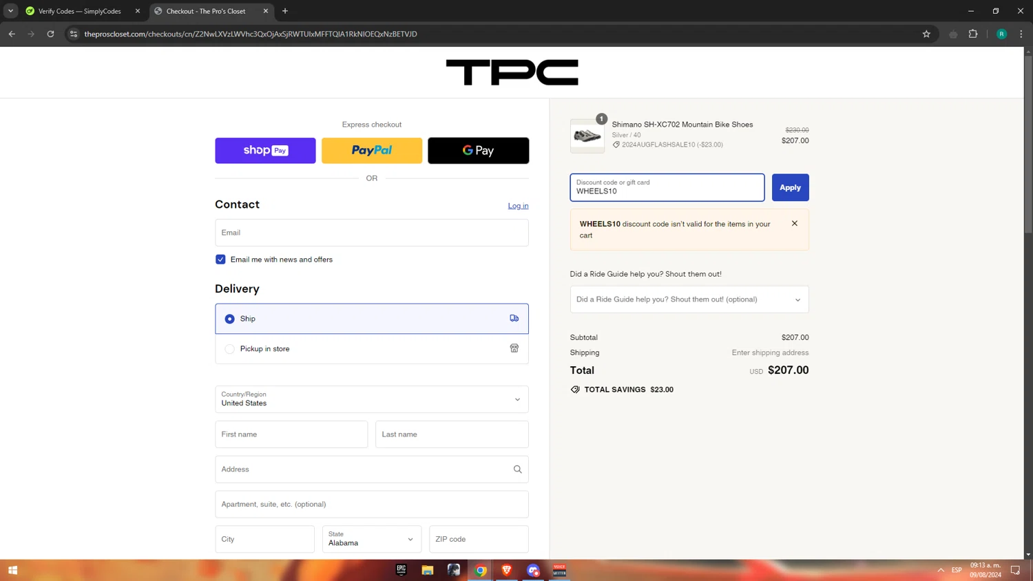where to use The Pro's Closet promo code box