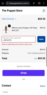 JIGGLE10 coupon verification screenshot