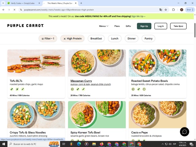 Purple Carrot checkout page showing Purple Carrot discount code box | Screenshot taken by SimplyCodes community member on Sep 4, 2025