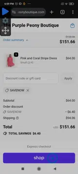 SAVENOW coupon verification screenshot