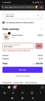 GIFTCARD15 coupon verification screenshot