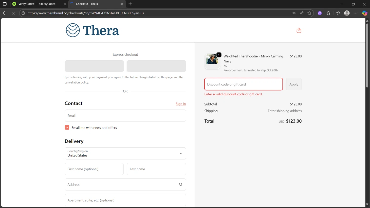 Thera discount code screenshot showing code BR3P693Q applied at Thera checkout page. Uploaded by SimplyCodes community member Sisisiisi on Oct 18, 2025