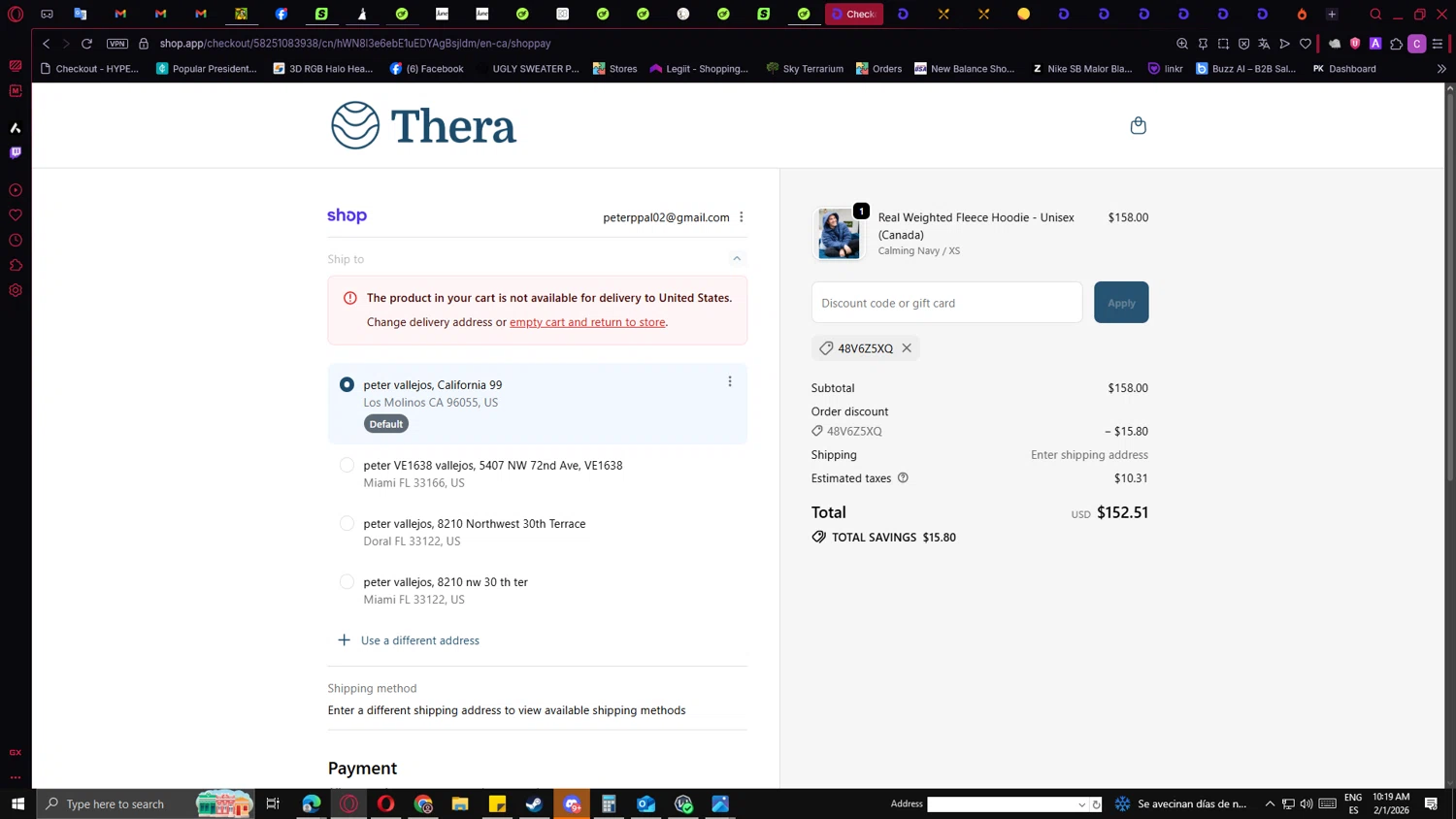 Thera checkout page showing Thera discount code box | Screenshot taken by SimplyCodes community member on Feb 1, 2026