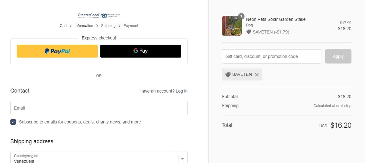 The Rainforest Site checkout page showing The Rainforest Site promo code box | Screenshot taken by SimplyCodes community member on Apr 17, 2024