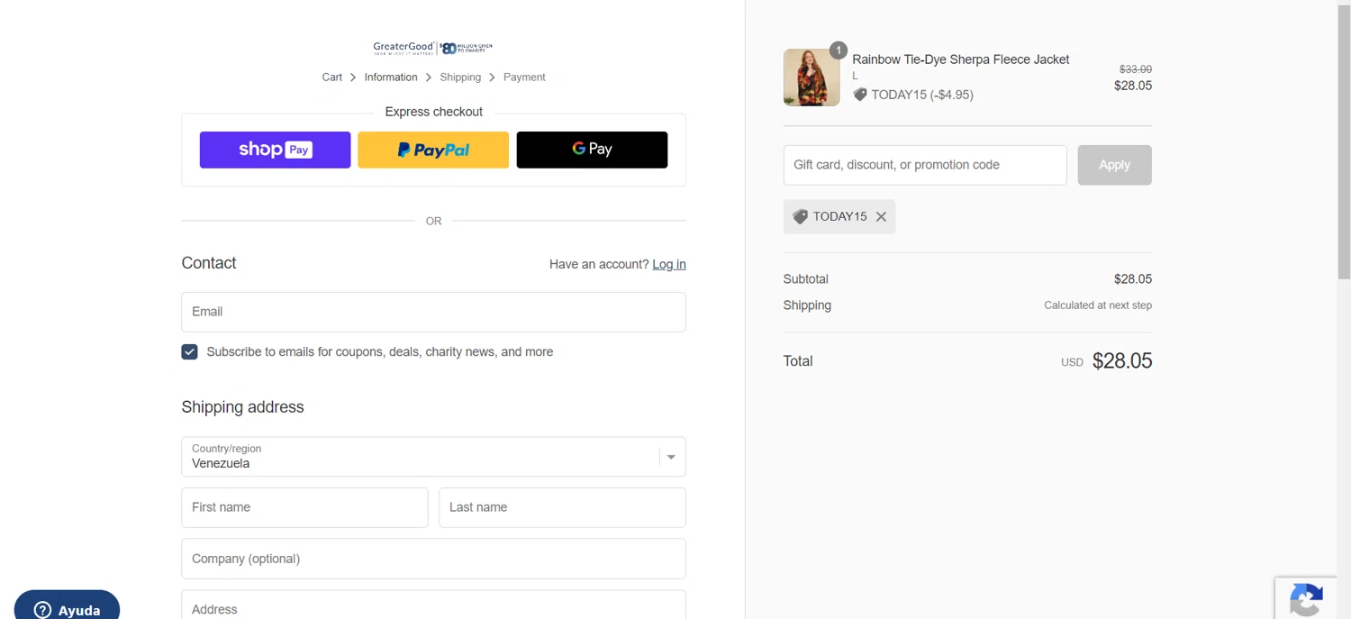 The Rainforest Site checkout page showing The Rainforest Site promo code box | Screenshot taken by SimplyCodes community member on Oct 26, 2023