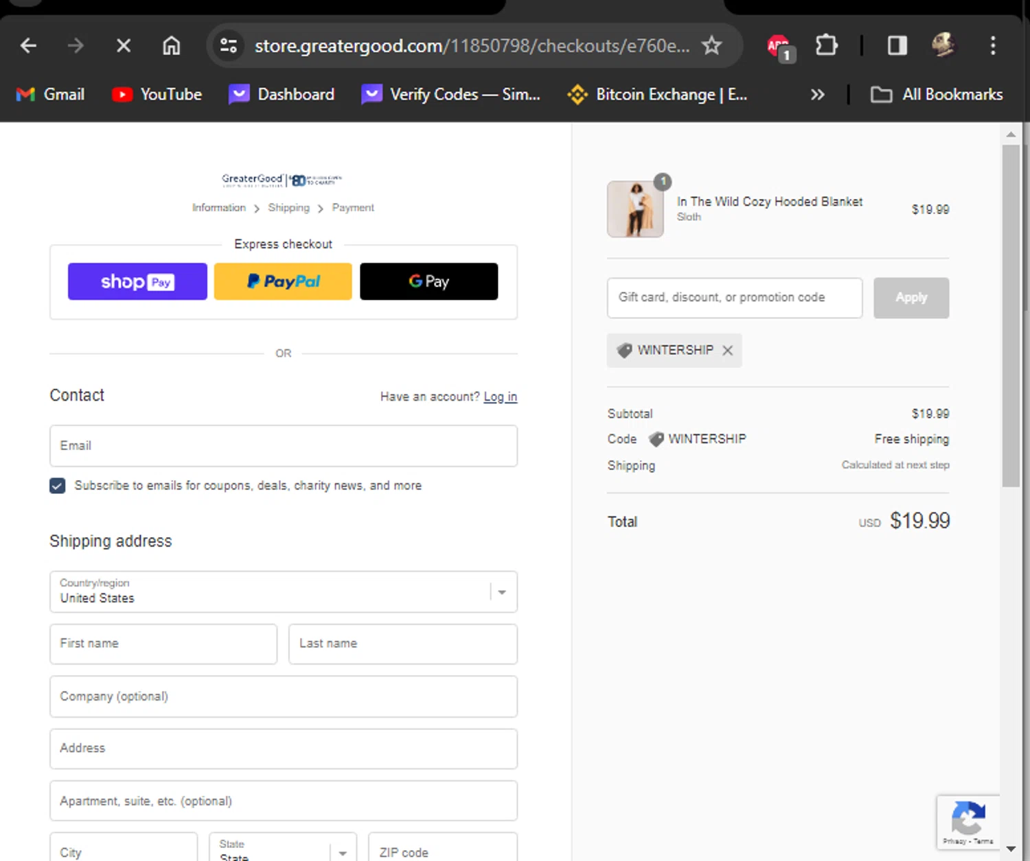 The Rainforest Site checkout page showing The Rainforest Site promo code box | Screenshot taken by SimplyCodes community member on Jan 29, 2024
