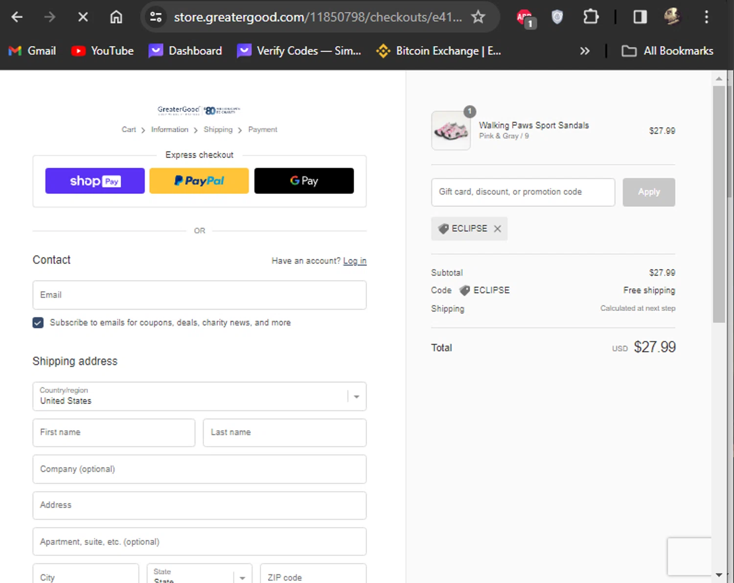 The Rainforest Site checkout page showing The Rainforest Site promo code box | Screenshot taken by SimplyCodes community member on Apr 8, 2024