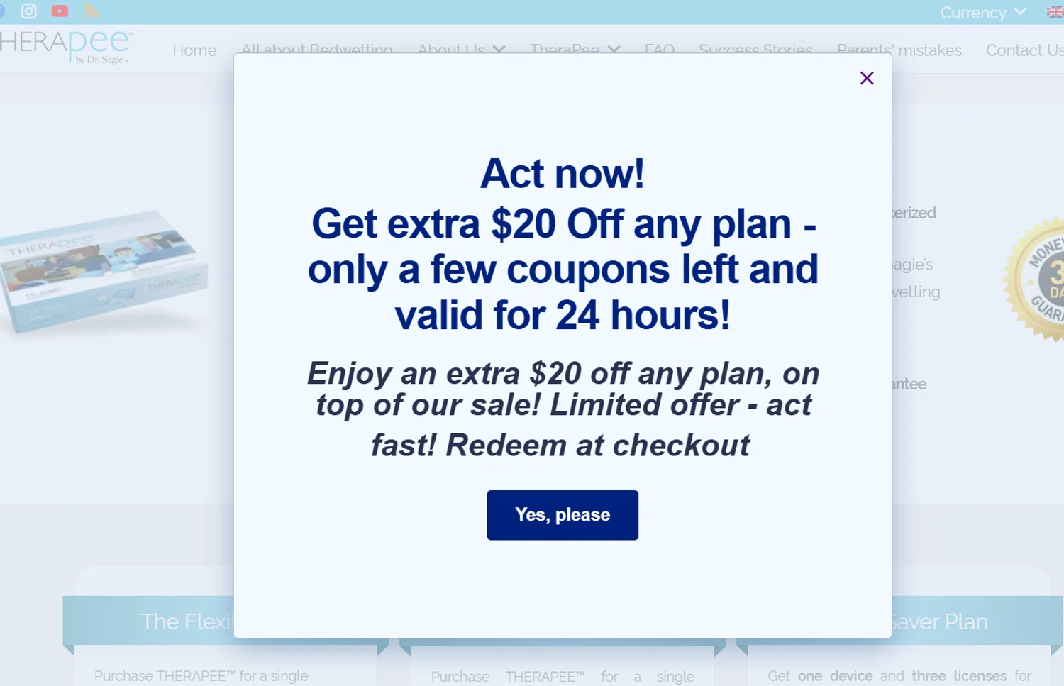 TheraPee coupon code screenshot showing code SAVE20 applied at TheraPee checkout page. Uploaded by SimplyCodes community member SucreX on May 22, 2025