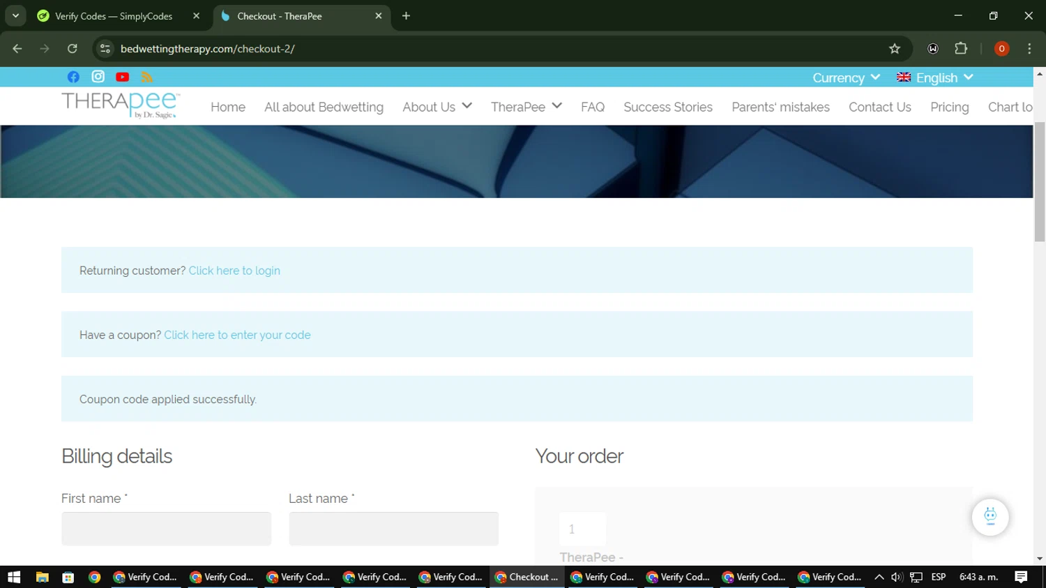 TheraPee coupon code screenshot showing code FLASH30 applied at TheraPee checkout page. Uploaded by SimplyCodes community member CleverSpotter3730 on Mar 3, 2025
