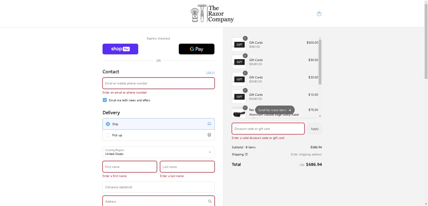 The Razor Company discount code screenshot showing code CAPEJOHN applied at The Razor Company checkout page. Uploaded by SimplyCodes community member VictoriousFinder4393 on Aug 15, 2025
