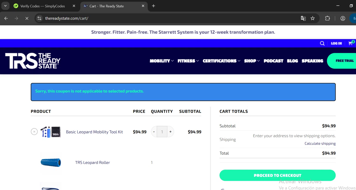 The Ready State coupon code screenshot showing code HOOPHEADS10 applied at The Ready State checkout page. Uploaded by SimplyCodes community member RoyalCurator8293 on Apr 20, 2025
