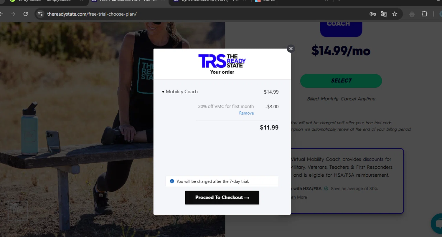 The Ready State checkout page showing The Ready State coupon code box | Screenshot taken by SimplyCodes community member on Dec 21, 2024