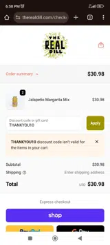 THANKYOU10 coupon verification screenshot