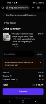 RF20 coupon verification screenshot