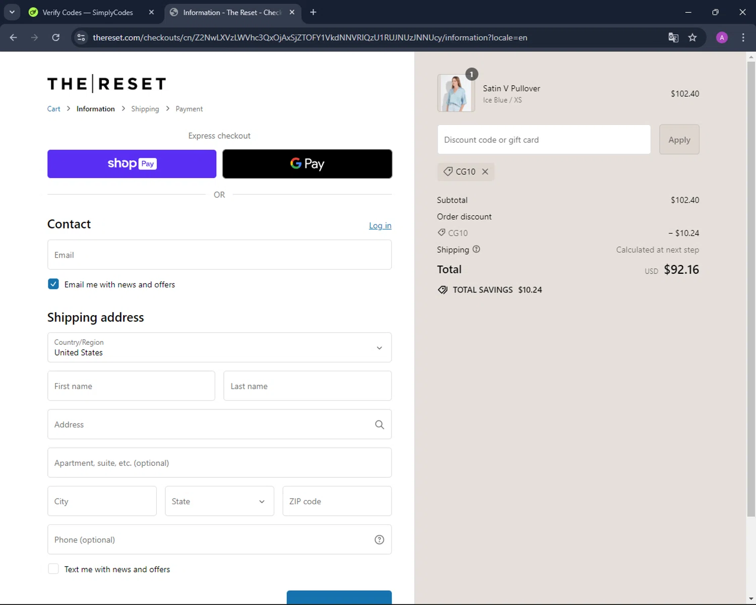where to use The Reset promo code box