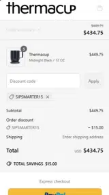 SIPSMARTER15 coupon verification screenshot