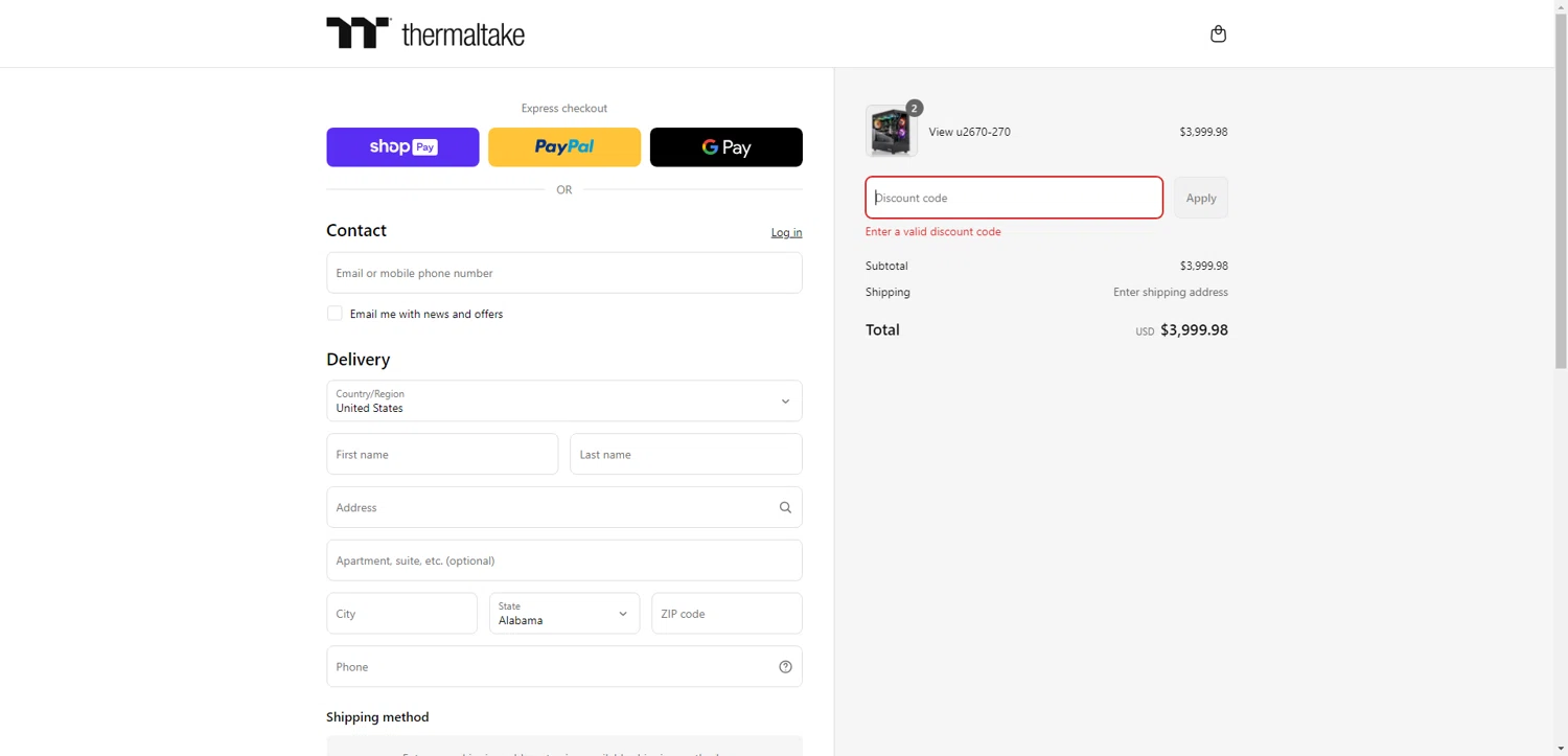 Thermaltake USA promo code screenshot showing code TTMEMORIAL300 applied at Thermaltake USA checkout page. Uploaded by SimplyCodes community member EpicLegend237 on Jun 15, 2025