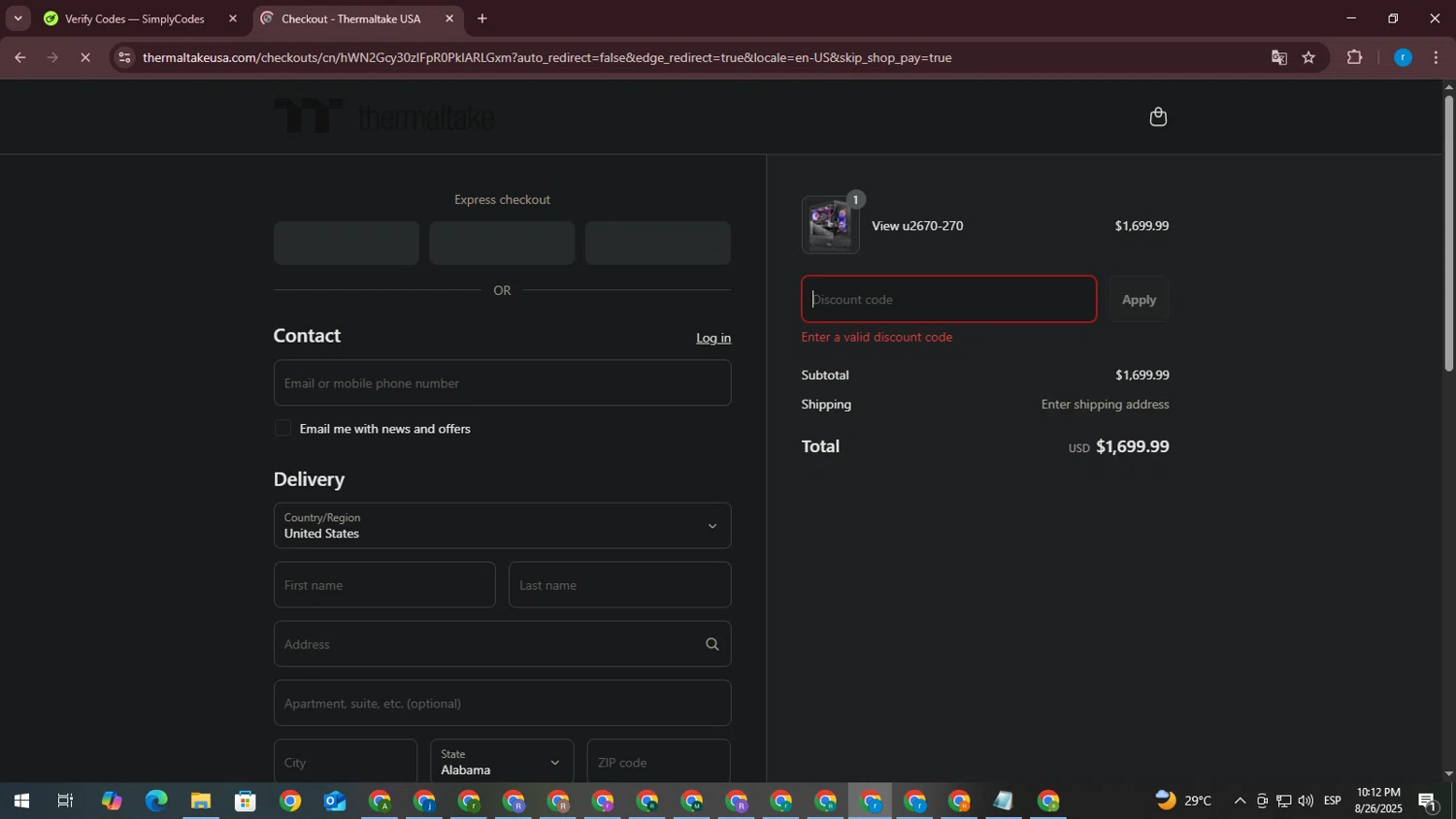 Thermaltake USA promo code screenshot showing code TT4SCHOOL100 applied at Thermaltake USA checkout page. Uploaded by SimplyCodes community member CouponPhoenix3444 on Aug 27, 2025