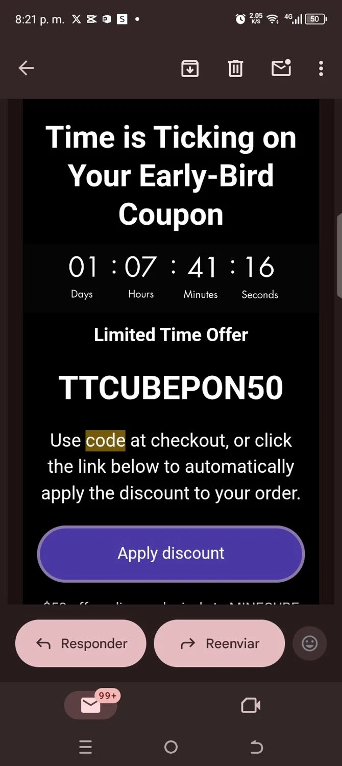 Thermaltake USA promo code screenshot showing code TTCUBEPON50 applied at Thermaltake USA checkout page. Uploaded by SimplyCodes community member kellymoreno on Nov 14, 2025