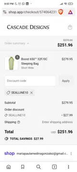 SEALLINE10 coupon verification screenshot