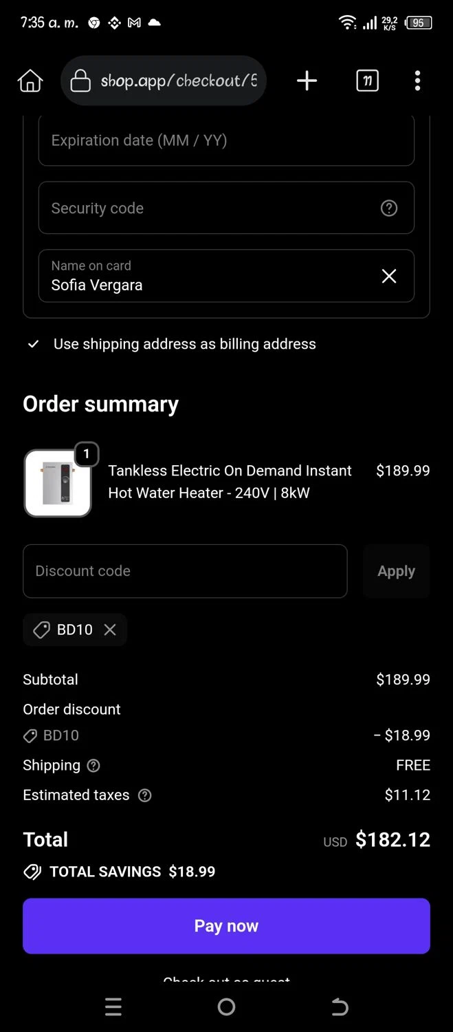 Thermomate promo code screenshot showing code BD10 applied at Thermomate checkout page. Uploaded by SimplyCodes community member Pipina11 on Oct 18, 2025