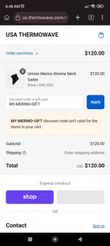 MY-MERINO-GIFT coupon verification screenshot