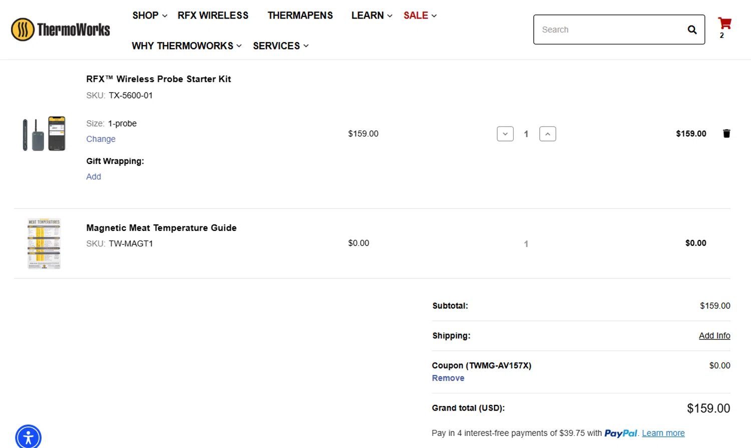 where to use ThermoWorks promo code box