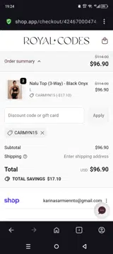 CARMYN15 coupon verification screenshot
