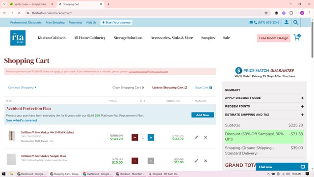 The RTA Store checkout page showing The RTA Store discount code box | Screenshot taken by SimplyCodes community member on Aug 21, 2025